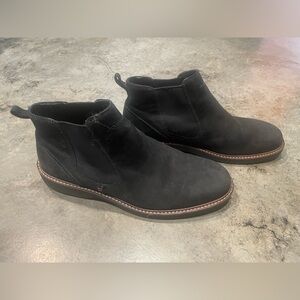 Ecco Mens size 10.5 44 boots black leather slip on Chelsea shoes